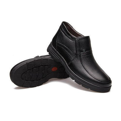 Men Leather Keep Warm Flat Slip On Formal Business Shoes