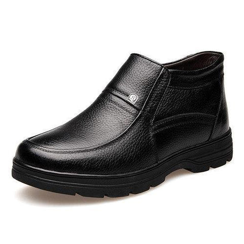 Men Leather Keep Warm Flat Slip On Formal Business Shoes