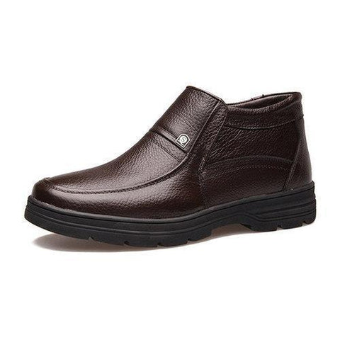 Men Leather Keep Warm Flat Slip On Formal Business Shoes