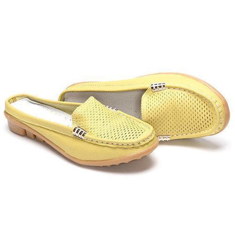 Casual Hollow Out Breathable Open Heel Slip On Lazy Shoes Flat Loafers