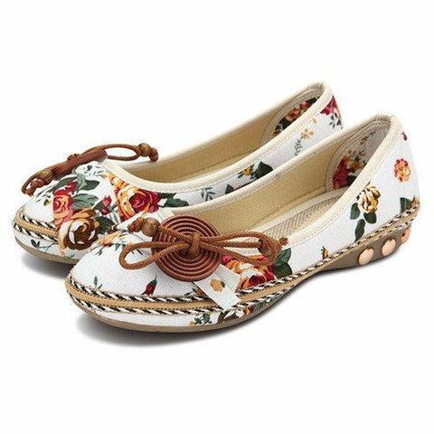 Bowknot Button Flower Small Wooden Decoration Slip On Flat Loafers