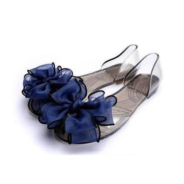 Flower Butterflyknot Transparent Jelly Peep Toe Fish Mouth Slip On Flat Sandals