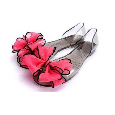 Flower Butterflyknot Transparent Jelly Peep Toe Fish Mouth Slip On Flat Sandals