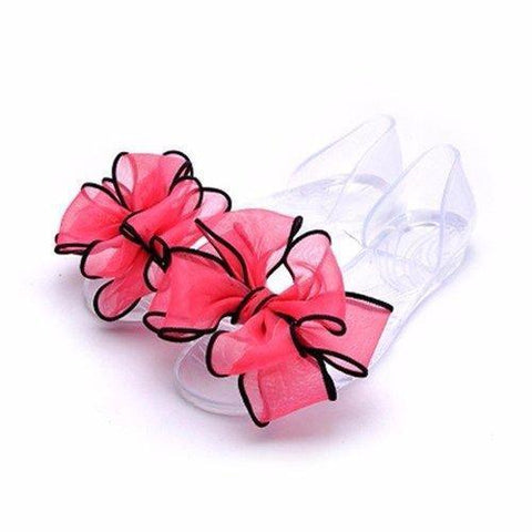 Flower Butterflyknot Transparent Jelly Peep Toe Fish Mouth Slip On Flat Sandals