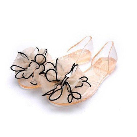 Flower Butterflyknot Transparent Jelly Peep Toe Fish Mouth Slip On Flat Sandals