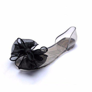 Flower Butterflyknot Transparent Jelly Peep Toe Fish Mouth Slip On Flat Sandals