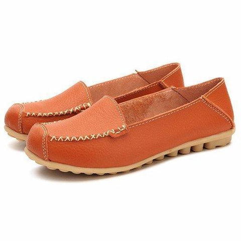 Leather Pure Color Soft Sole Breathable Comfortable Slip On Flat Loafers