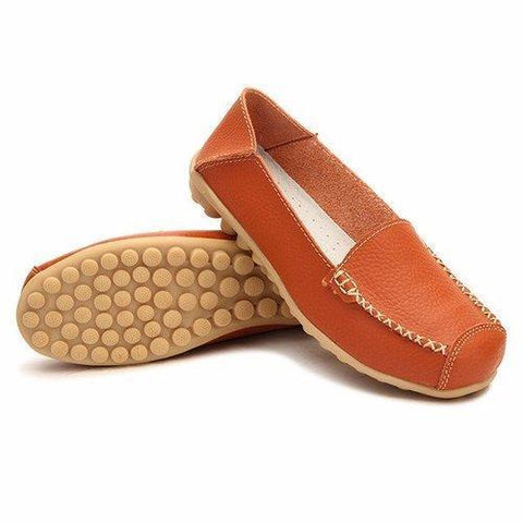 Leather Pure Color Soft Sole Breathable Comfortable Slip On Flat Loafers