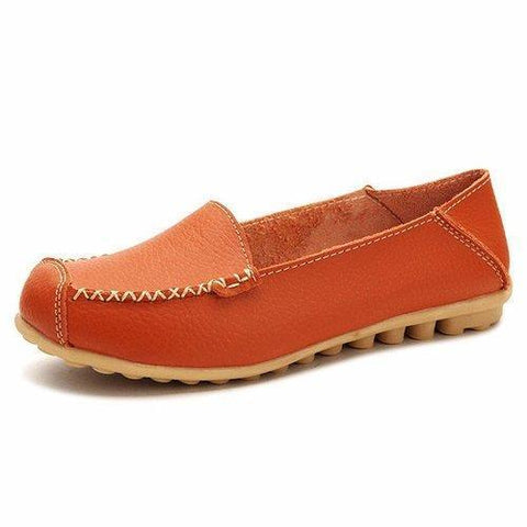 Leather Pure Color Soft Sole Breathable Comfortable Slip On Flat Loafers