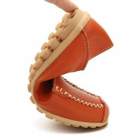 Leather Pure Color Soft Sole Breathable Comfortable Slip On Flat Loafers