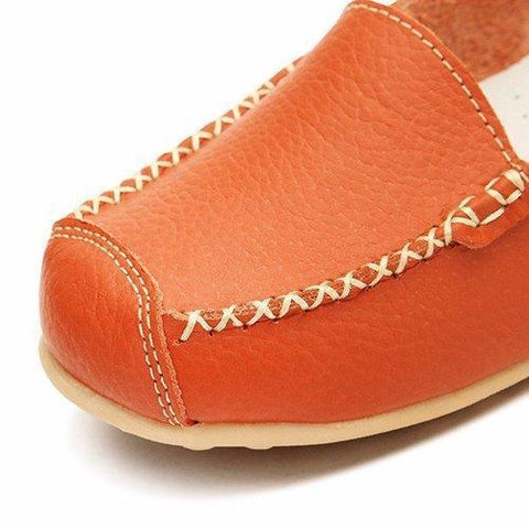 Leather Pure Color Soft Sole Breathable Comfortable Slip On Flat Loafers