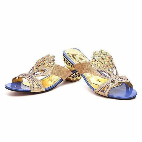 Rhinestone Crystal Butterflyknot Beaded Peep Toe Hollow Out Slip On Slippers