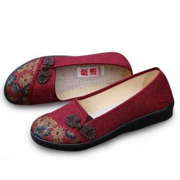 Floral Chinese Knot National Style Vintage Cotton Slip On Flat Shoes