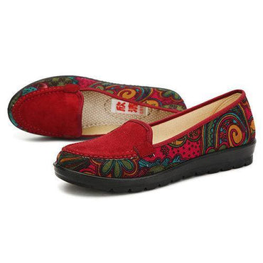 Big Size Floral Print Color Match Slip On Flat Loafers