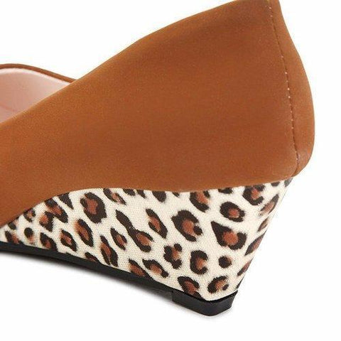 Pure Color Leopard Comfortable Elegant Slip On Wedge Heel Pumps