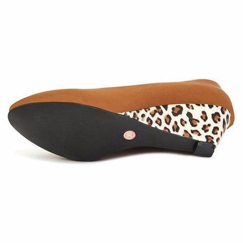 Pure Color Leopard Comfortable Elegant Slip On Wedge Heel Pumps