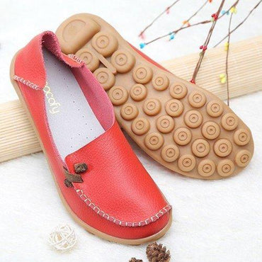 Big Size Pure Color Leather Soft Sole For Women Comfortable Lace Up Slip On Flat Loafers