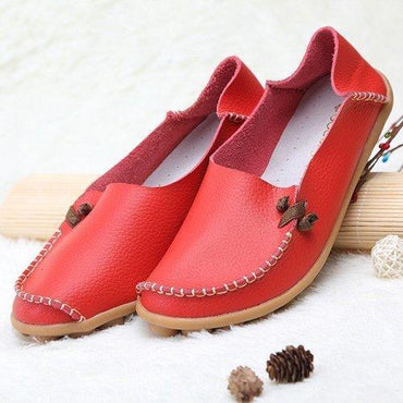 Big Size Pure Color Leather Soft Sole For Women Comfortable Lace Up Slip On Flat Loafers