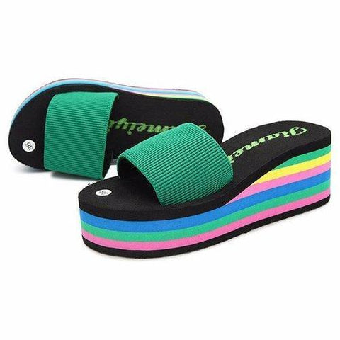 Colorful Rainbow EVA Peep Toe Platform Slip On Beach Slippers