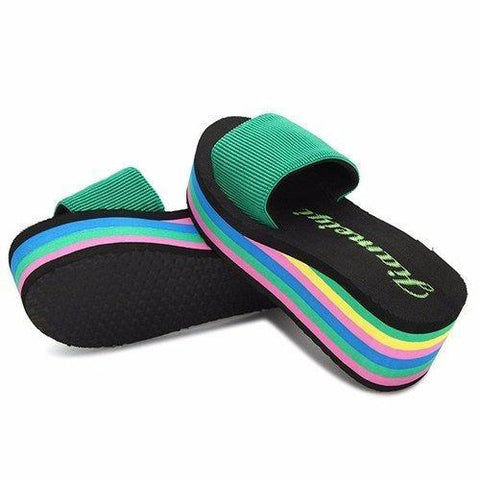 Colorful Rainbow EVA Peep Toe Platform Slip On Beach Slippers