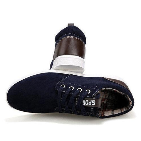 Men Suede Color Match British Style Lace Up Flat Sport Casual Shoes