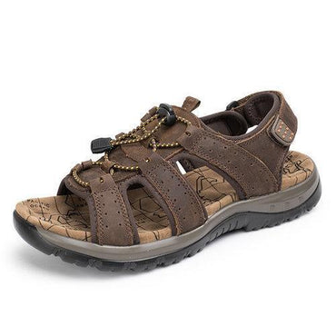 Men Leather Hollow Out Wearproof Lace Up Summer Beach Outdoor Sandals