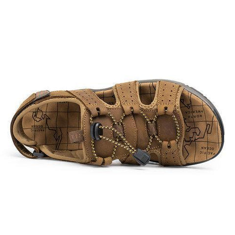 Men Leather Hollow Out Wearproof Lace Up Summer Beach Outdoor Sandals