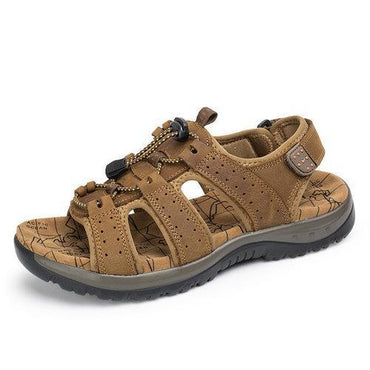 Men Leather Hollow Out Wearproof Lace Up Summer Beach Outdoor Sandals