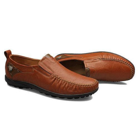 Big Size Men Genuine Leather British Style Soft Print Slip On Business Shoes