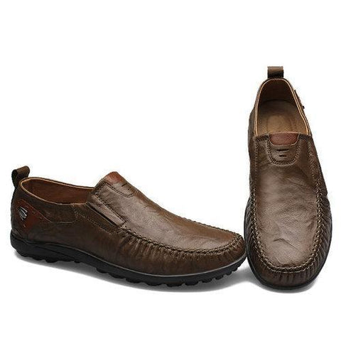 Big Size Men Genuine Leather British Style Soft Print Slip On Business Shoes