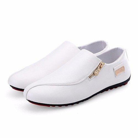 Men Side Zipper British Style Flat Slip On Casual Shoes