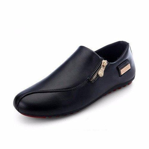 Men Side Zipper British Style Flat Slip On Casual Shoes