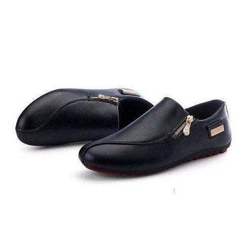 Men Side Zipper British Style Flat Slip On Casual Shoes