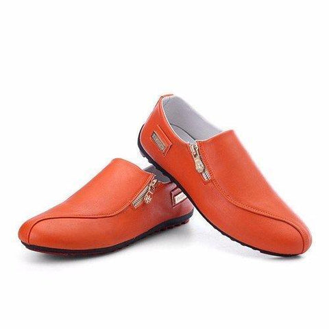 Men Side Zipper British Style Flat Slip On Casual Shoes