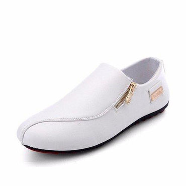 Men Side Zipper British Style Flat Slip On Casual Shoes