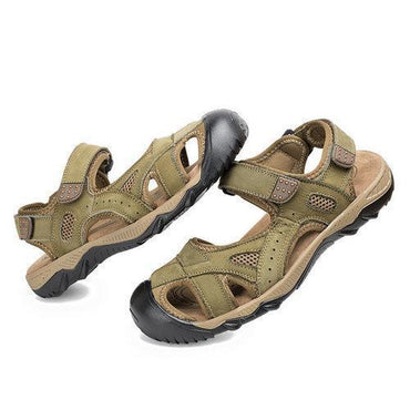 Men Leather Toe Protecting Hollow Out Hook Loop Outdoor Sandals