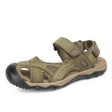 Men Leather Toe Protecting Hollow Out Hook Loop Outdoor Sandals