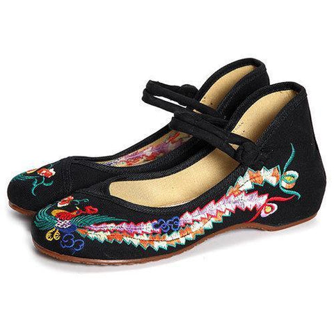 Phoenix Embroidery Chineseknot National Wind Retro Vintage Slip On Flat Shoes