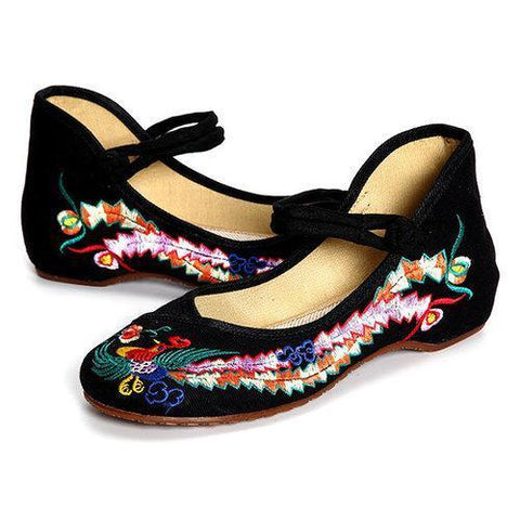 Phoenix Embroidery Chineseknot National Wind Retro Vintage Slip On Flat Shoes