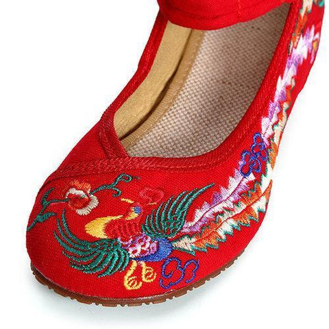 Phoenix Embroidery Chineseknot National Wind Retro Vintage Slip On Flat Shoes