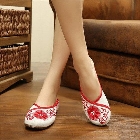 Flower Embroidery Retro National Wind Open Heel Slip On Flat Slippers