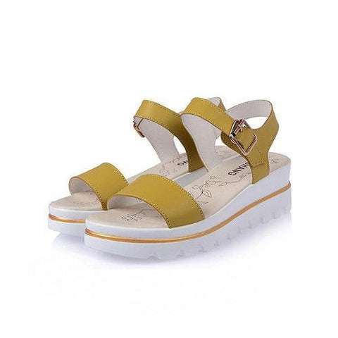 Leather Soft Comfortable Buckle Platform Wedge Heel Peep Toe Sandals