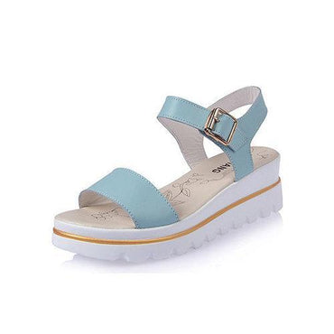 Leather Soft Comfortable Buckle Platform Wedge Heel Peep Toe Sandals