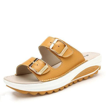 Candy Color Leather Buckle Metal Color Match Platform Beach Sandals Slippers