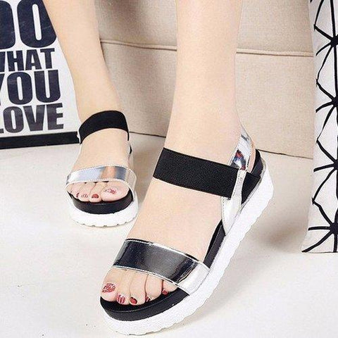 Pure Color Peep Toe Color Match Slip On Elastice Flat Sandals