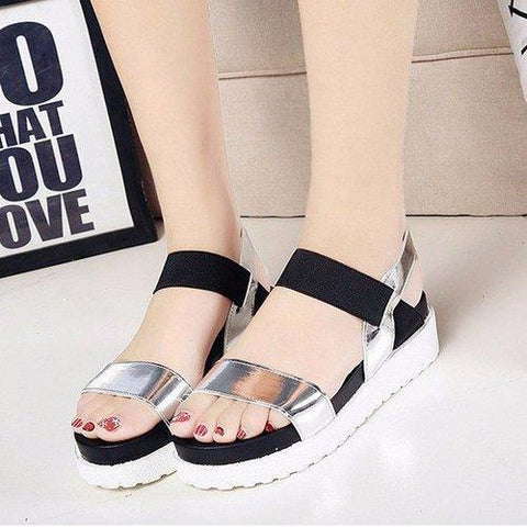 Pure Color Peep Toe Color Match Slip On Elastice Flat Sandals