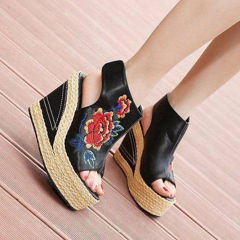 Flower Embroidery Sandals