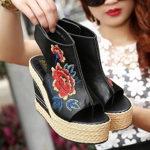 Flower Embroidery Sandals