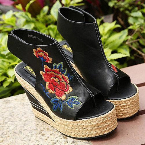 Flower Embroidery Sandals