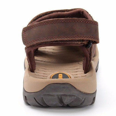 Men Leather Hollow Out Toe Protecting Hook Loop Outdoor Beach Sandals